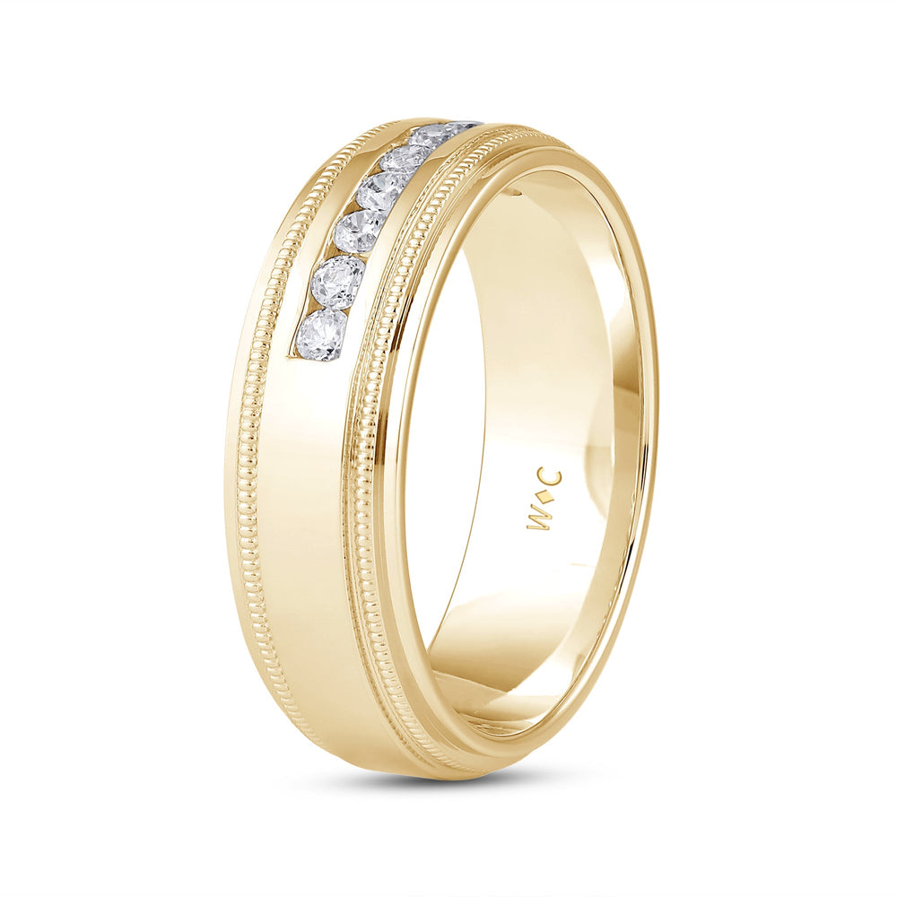 Channel Set Milgrain Stepped Edge Classic Mens Band with Jan Cut Diamond in 14KT Yellow Gold / Lab / 03 view 3
