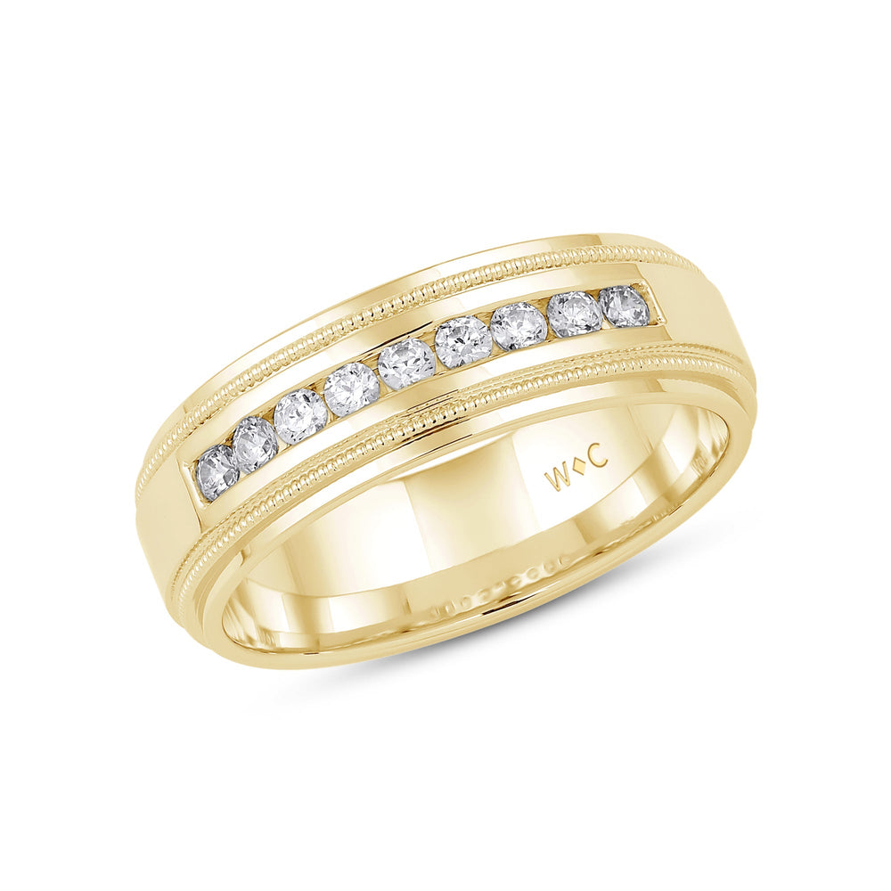 Channel Set Milgrain Stepped Edge Classic Mens Band with Jan Cut Diamond in 14KT Yellow Gold / Lab / 03 view 2
