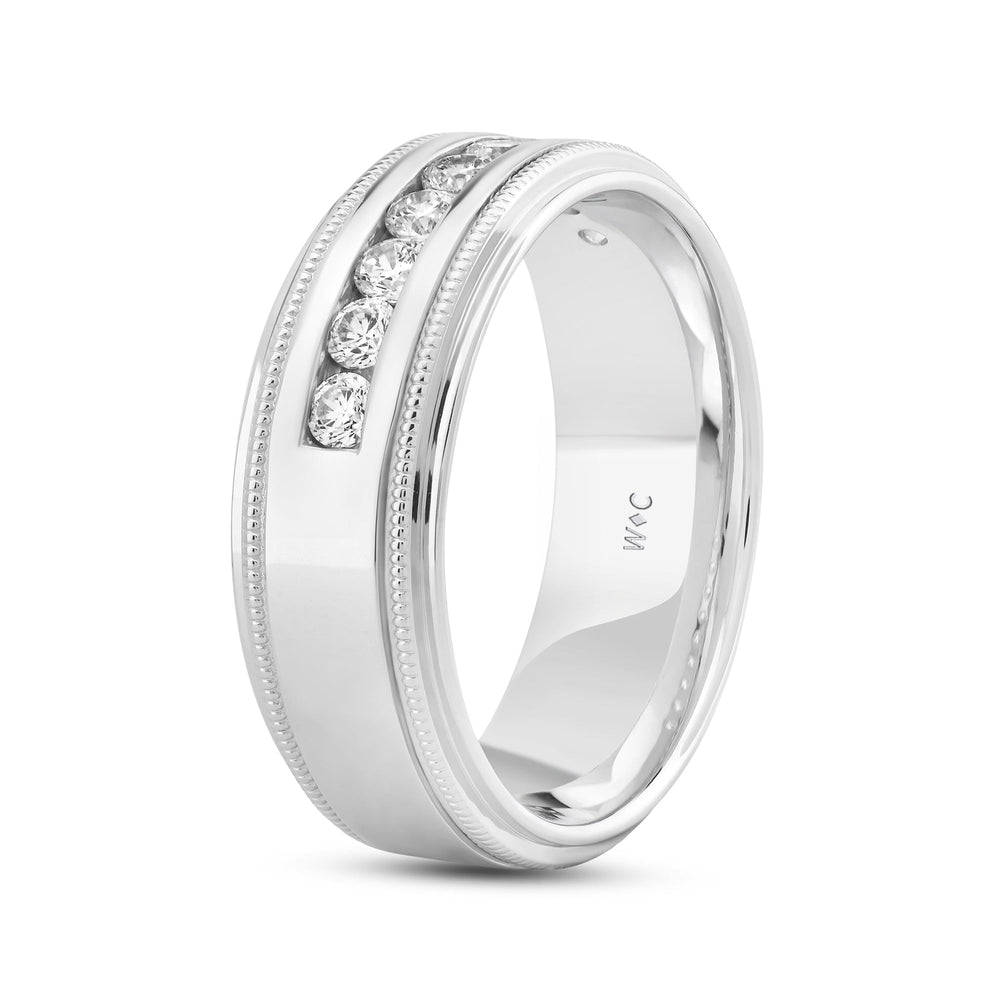 Channel Set Milgrain Stepped Edge Classic Mens Band with Jan Cut Diamond in 14KT White Gold / Lab / 02 view 3
