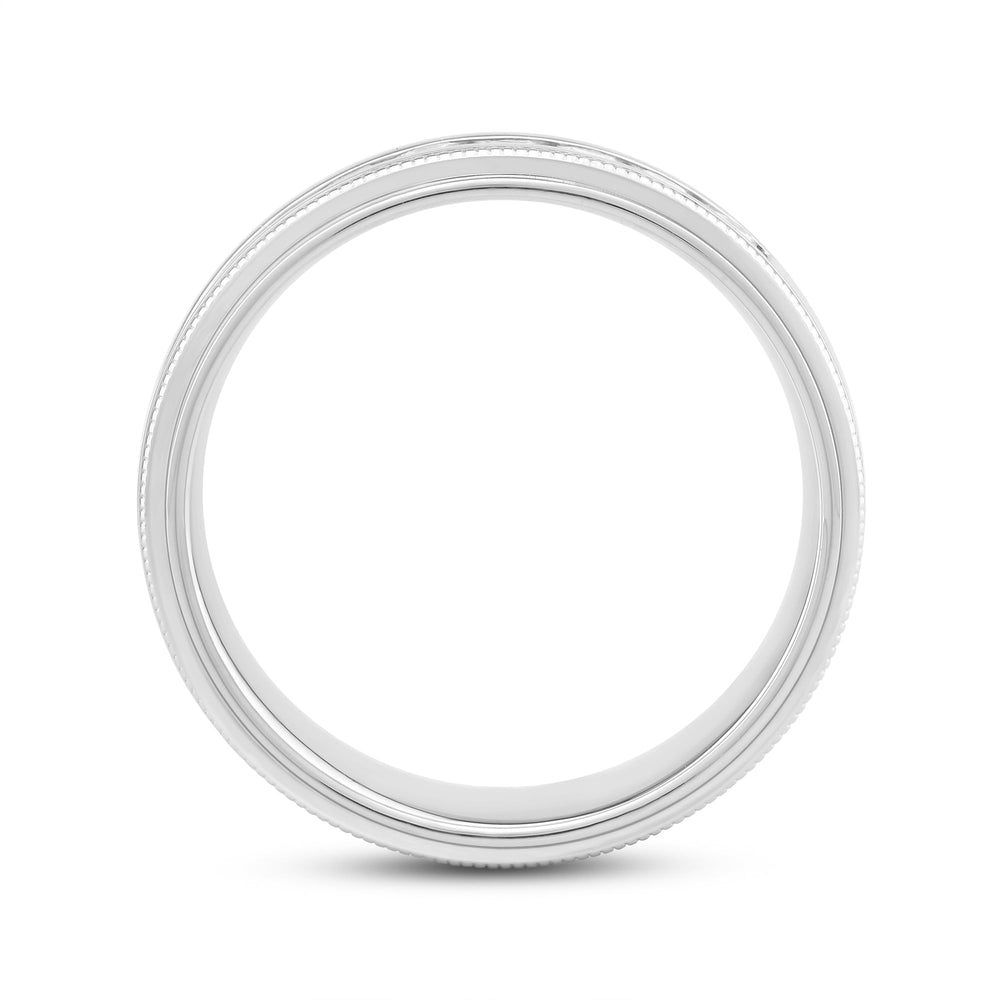 Channel Set Milgrain Stepped Edge Classic Mens Band with Jan Cut Diamond in 14KT White Gold / Lab / 02 view 4
