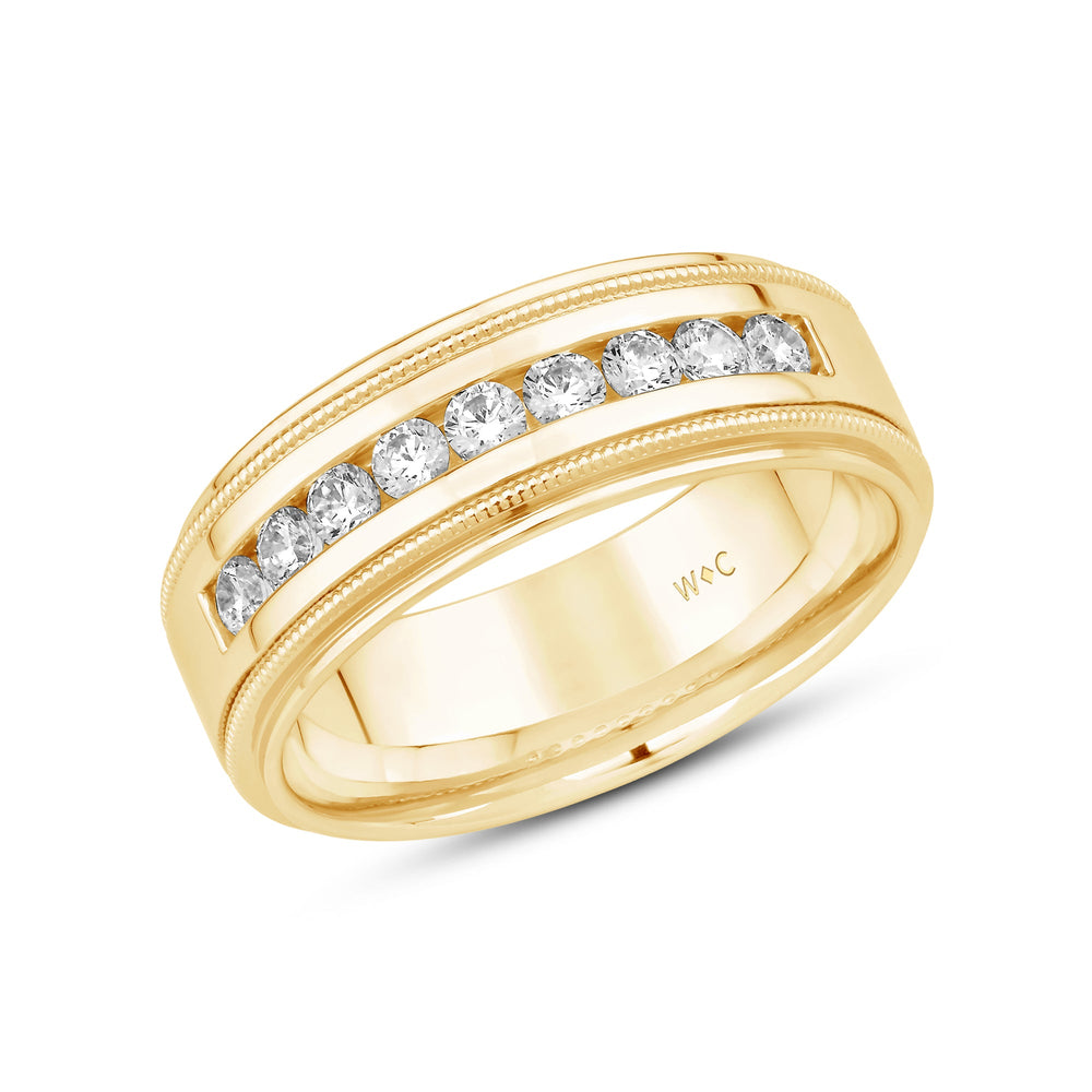 Channel Set Milgrain Stepped Edge Classic Mens Band with Jan Cut Diamond in 14KT Yellow Gold / Lab / 02 view 2
