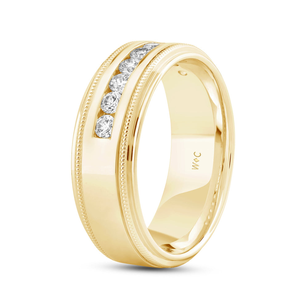 Channel Set Milgrain Stepped Edge Classic Mens Band with Jan Cut Diamond in 14KT Yellow Gold / Lab / 02 view 3
