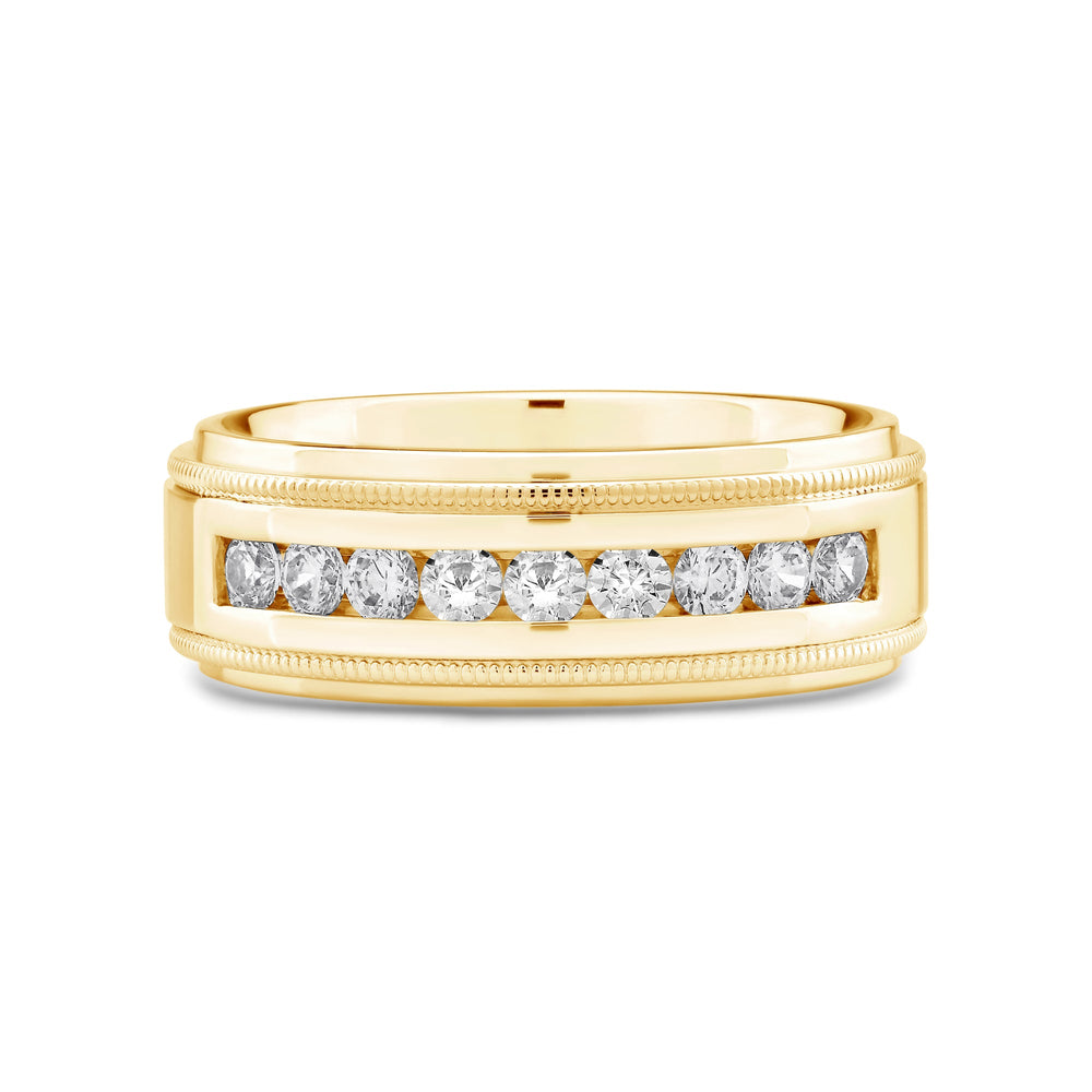 Channel Set Milgrain Stepped Edge Classic Mens Band with Jan Cut Diamond in 14KT Yellow Gold / Lab / 02 view 1
