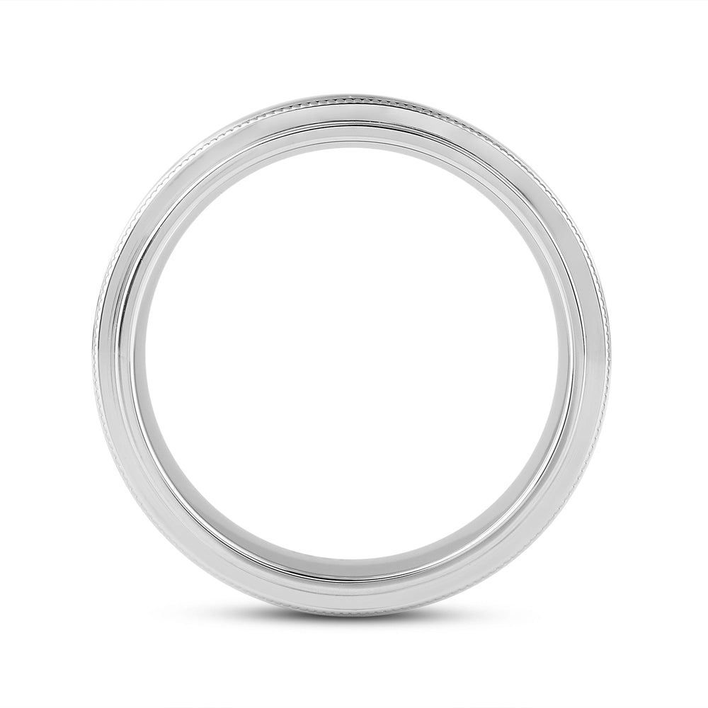 Channel Set Milgrain Stepped Edge Classic Mens Band with Mar Cut Diamond in 14KT White Gold / Lab / 04 view 4
