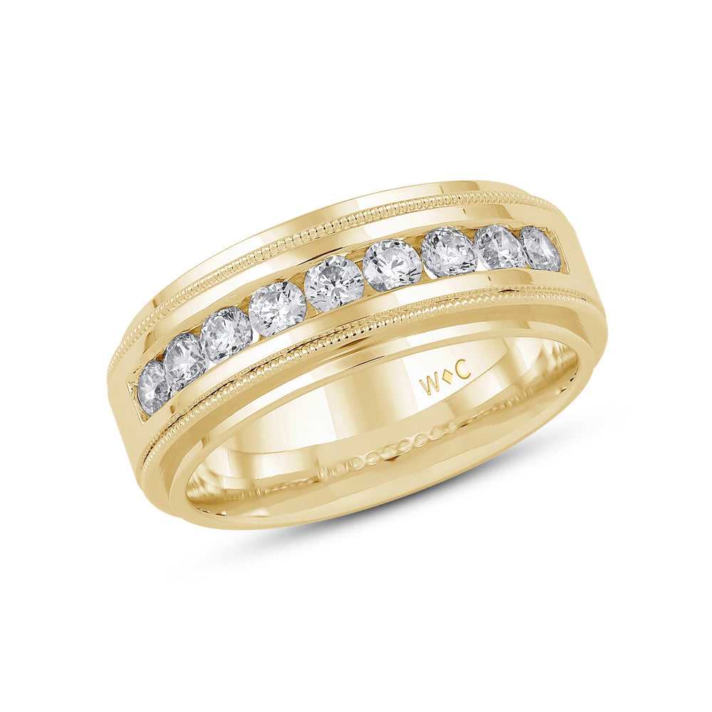 Channel Set Milgrain Stepped Edge Classic Mens Band with Mar Cut Diamond in 14KT Yellow Gold / Lab / 04 view 2
