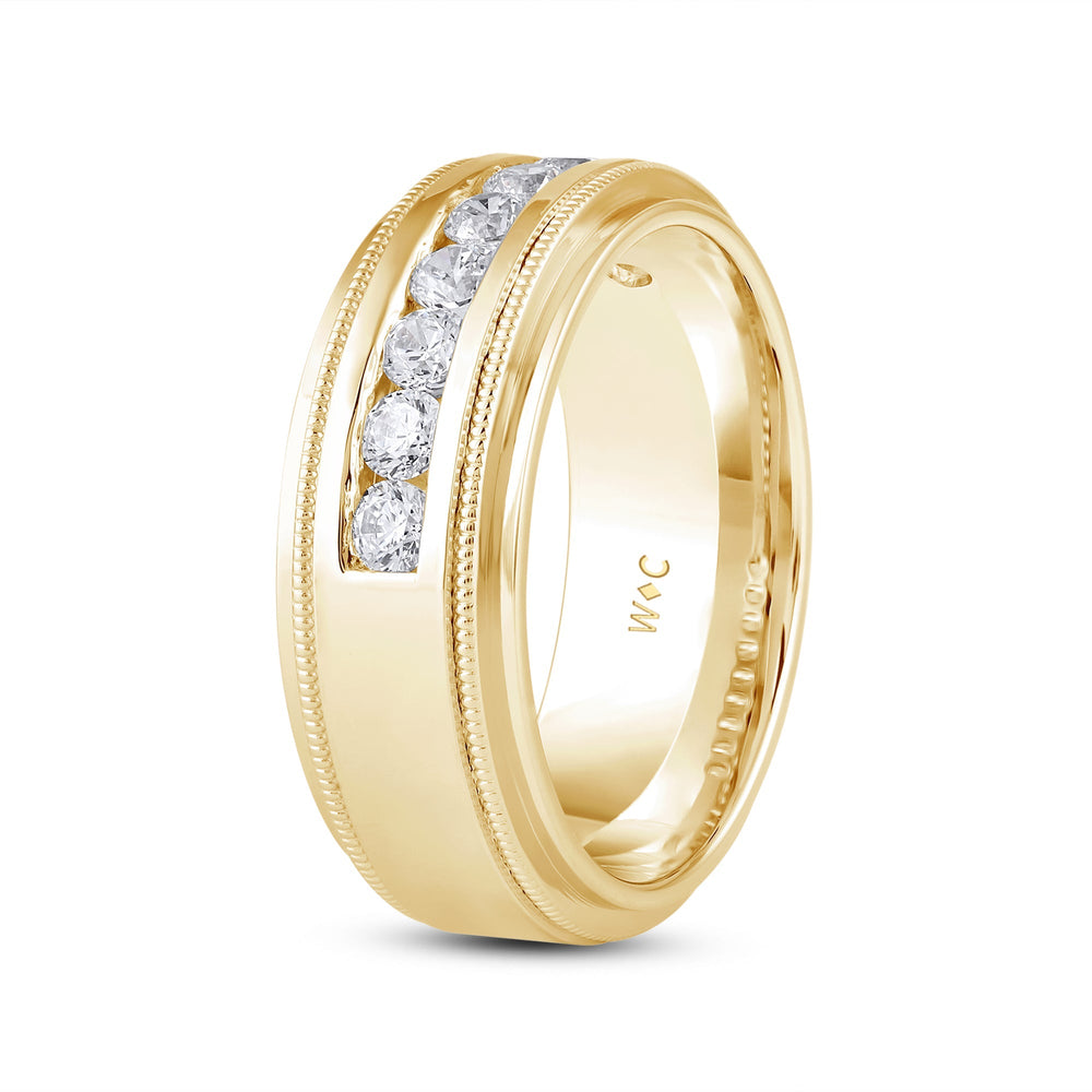 Channel Set Milgrain Stepped Edge Classic Mens Band with Mar Cut Diamond in 14KT Yellow Gold / Lab / 04 view 3
