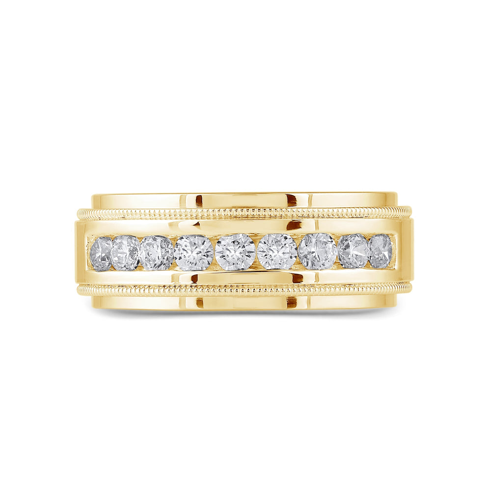 Channel Set Milgrain Stepped Edge Classic Mens Band with Mar Cut Diamond in 14KT Yellow Gold / Lab / 04 view 1

