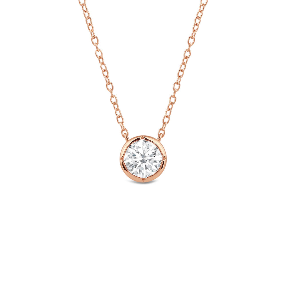 Kite Chamfered Bezel Set Solitaire Necklace with 14KT Rose Gold / Lab / 1/2 Cut Diamond in 14KT Rose Gold / Lab / 1/2 view 1
