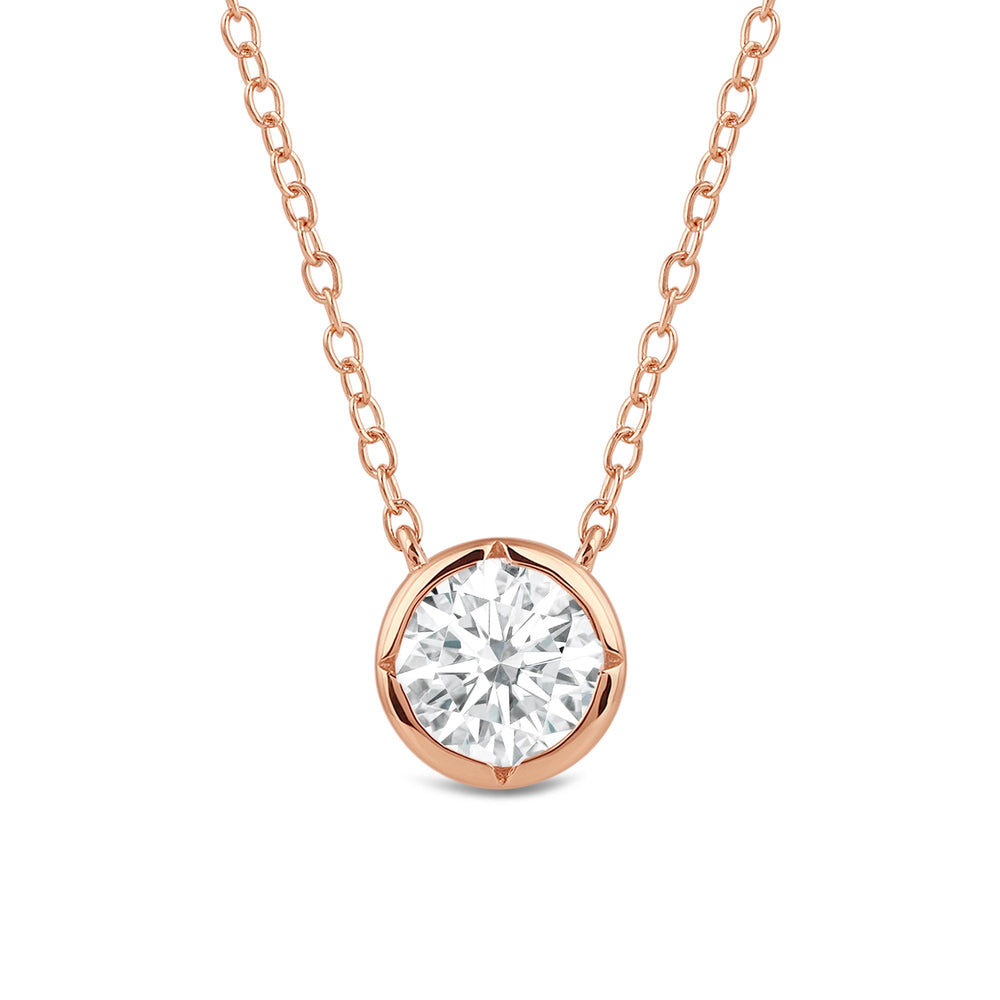Kite Chamfered Bezel Set Solitaire Necklace with 14KT Rose Gold / Lab / 1/2 Cut Diamond in 14KT Rose Gold / Lab / 1/2 view 4
