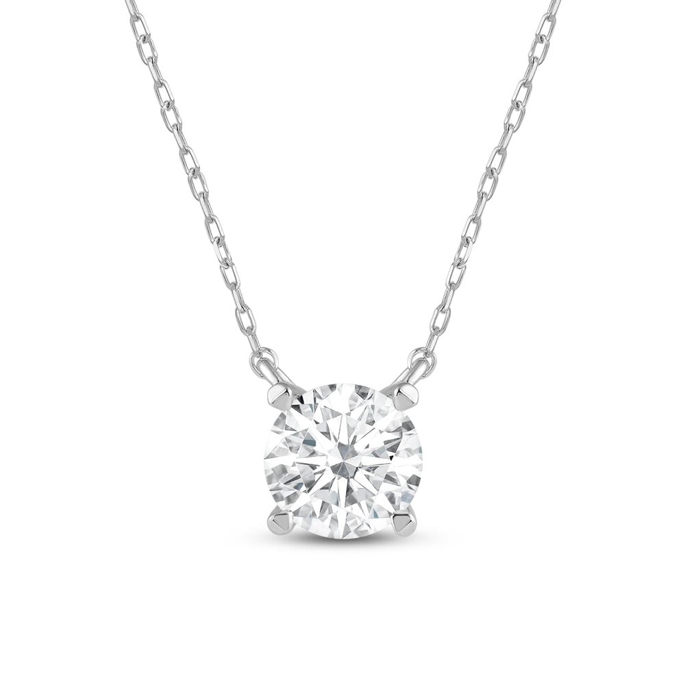 4 Prong Basket Round Lab Created Diamond Solitaire Necklace with Round Cut Diamond in 14KT White Gold view 2
