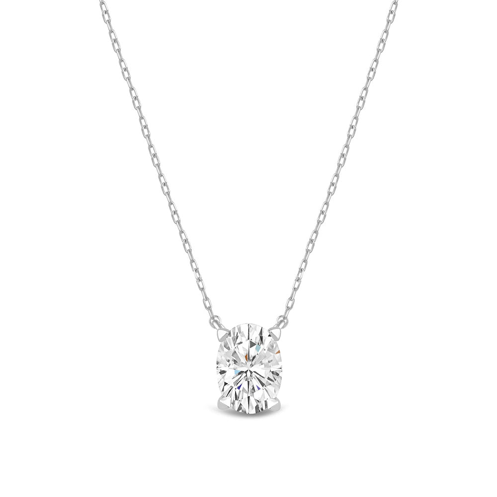 4 Prong Basket Oval Lab Created Diamond Solitaire Necklace with Oval Cut Diamond in 14KT White Gold view 1
