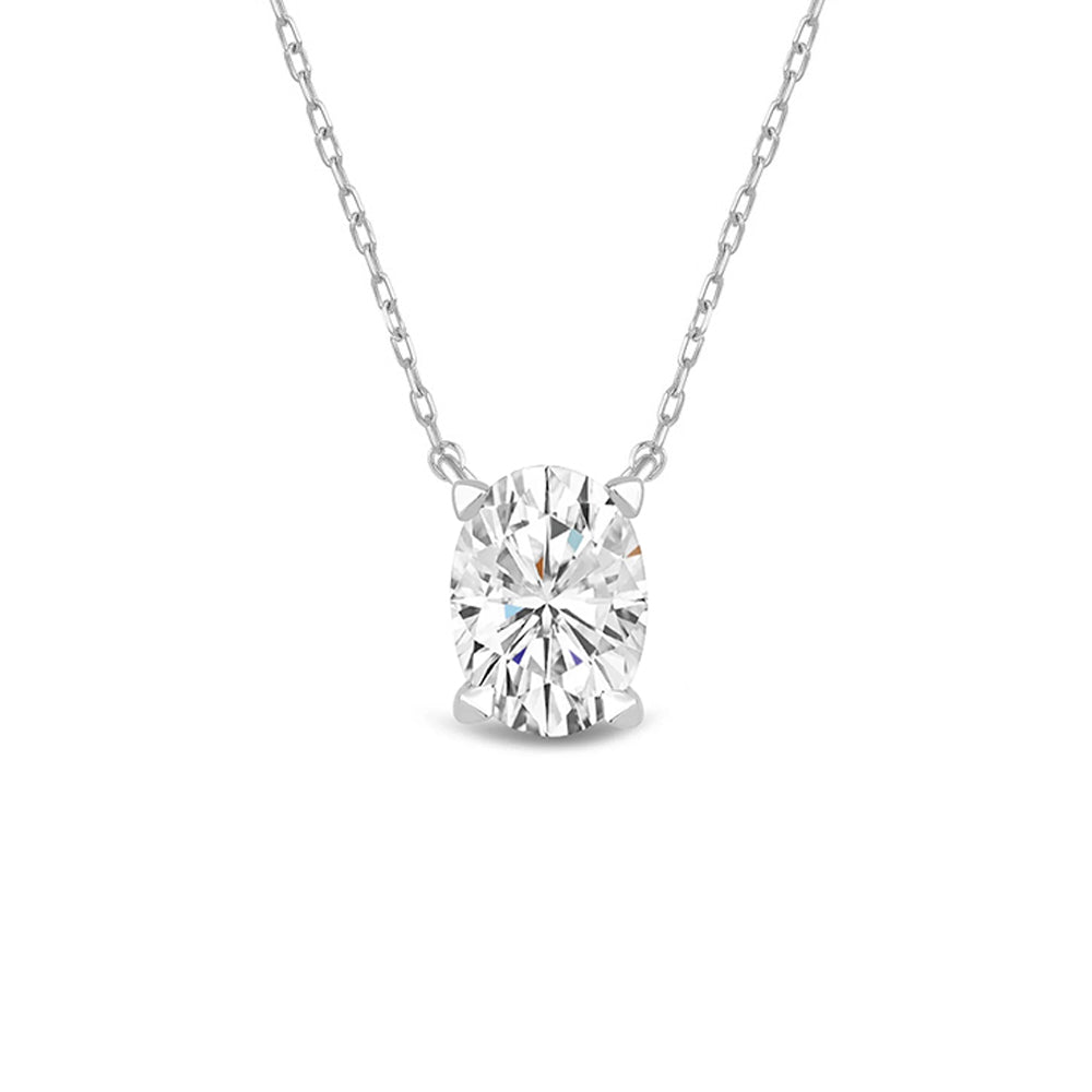 4 Prong Basket Oval Lab Created Diamond Solitaire Necklace with Oval Cut Diamond in 14KT White Gold view 2
