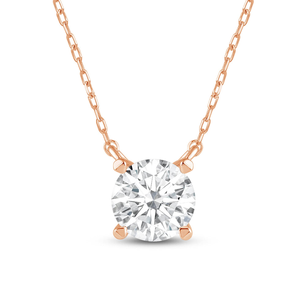 4 Prong Basket Round Lab Created Diamond Solitaire Necklace with 14KT Rose Gold / Lab / 1 1/2 Cut Diamond in 14KT Rose Gold / Lab / 1 1/2 view 4
