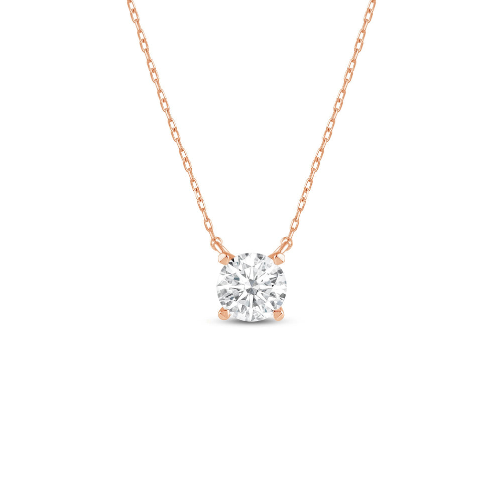 4 Prong Basket Round Lab Created Diamond Solitaire Necklace with 14KT Rose Gold / Lab / 1 1/2 Cut Diamond in 14KT Rose Gold / Lab / 1 1/2 view 1
