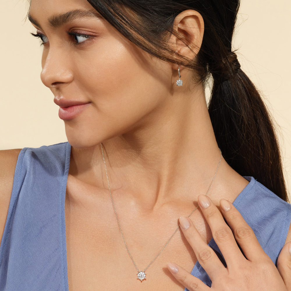 6 Prong Basket Round Lab Created Diamond Solitaire Necklace with 14KT White Gold / Lab / 1 Cut Diamond in 14KT White Gold / Lab / 1 view 3
