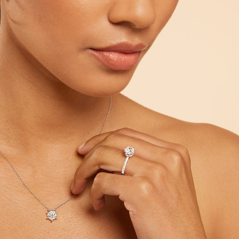6 Prong Basket Round Lab Created Diamond Solitaire Necklace with 14KT White Gold / Lab / 1 1/2 Cut Diamond in 14KT White Gold / Lab / 1 1/2 view 2
