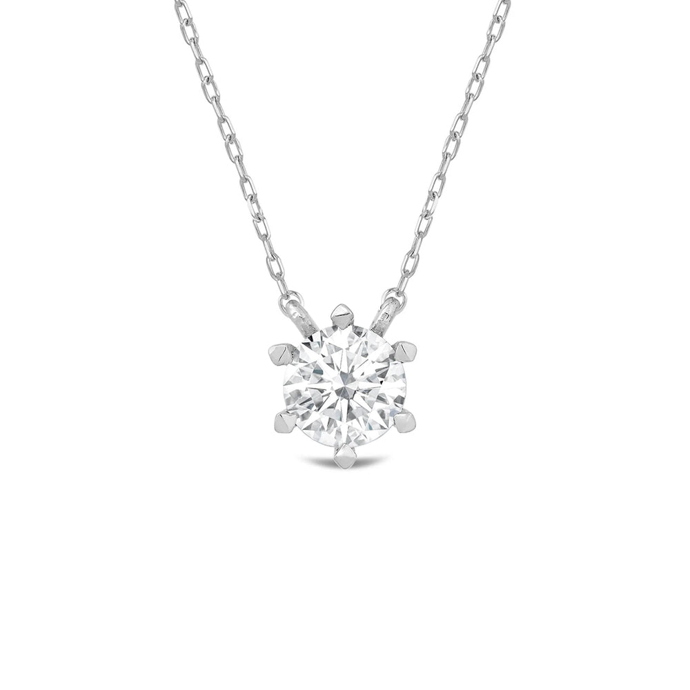 6 Prong Basket Round Lab Created Diamond Solitaire Necklace with 14KT White Gold / Lab / 2 Cut Diamond in 14KT White Gold / Lab / 2 view 4
