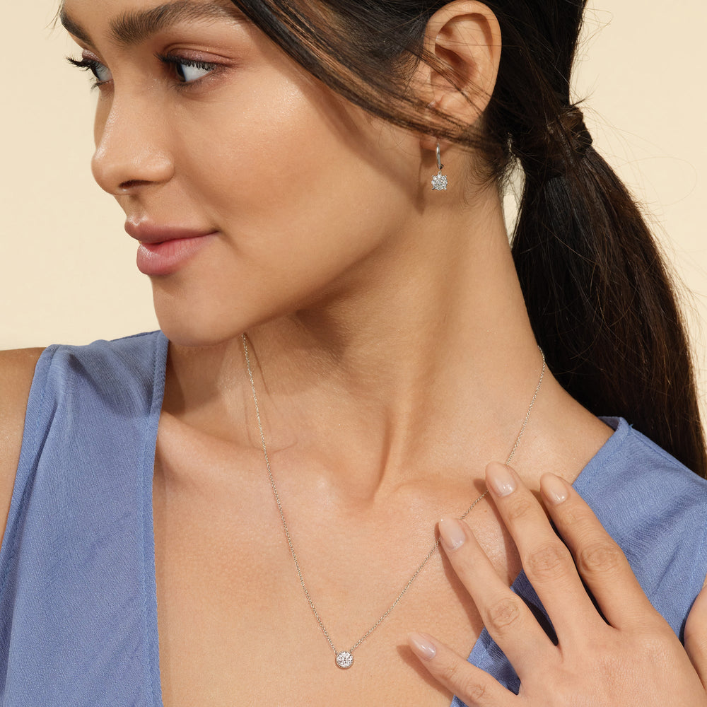 Milgrain Round Lab Created Diamond Necklace with 14KT White Gold / Lab / 1 Cut Diamond in 14KT White Gold / Lab / 1 view 3
