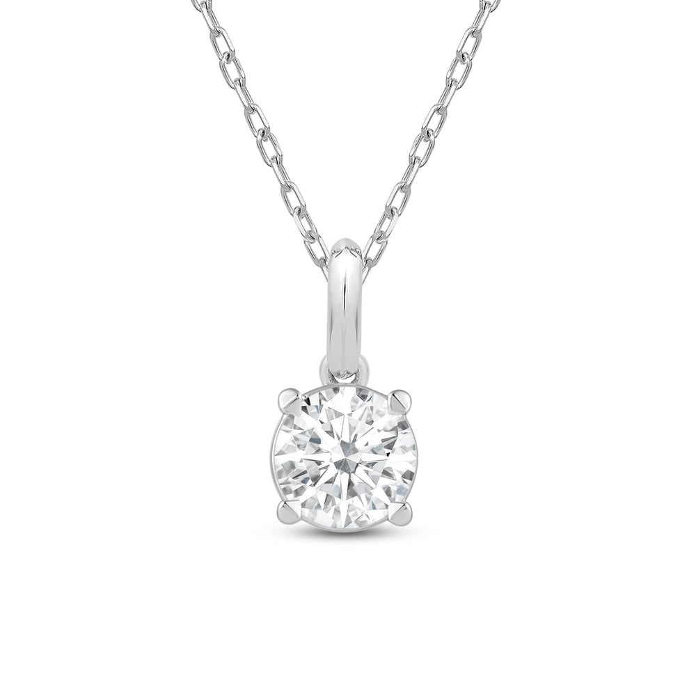 Knife-Edge Bale Round Lab Created Diamond Solitaire Pendant with 14KT White Gold / Lab / 1 Cut Diamond in 14KT White Gold / Lab / 1 view 4
