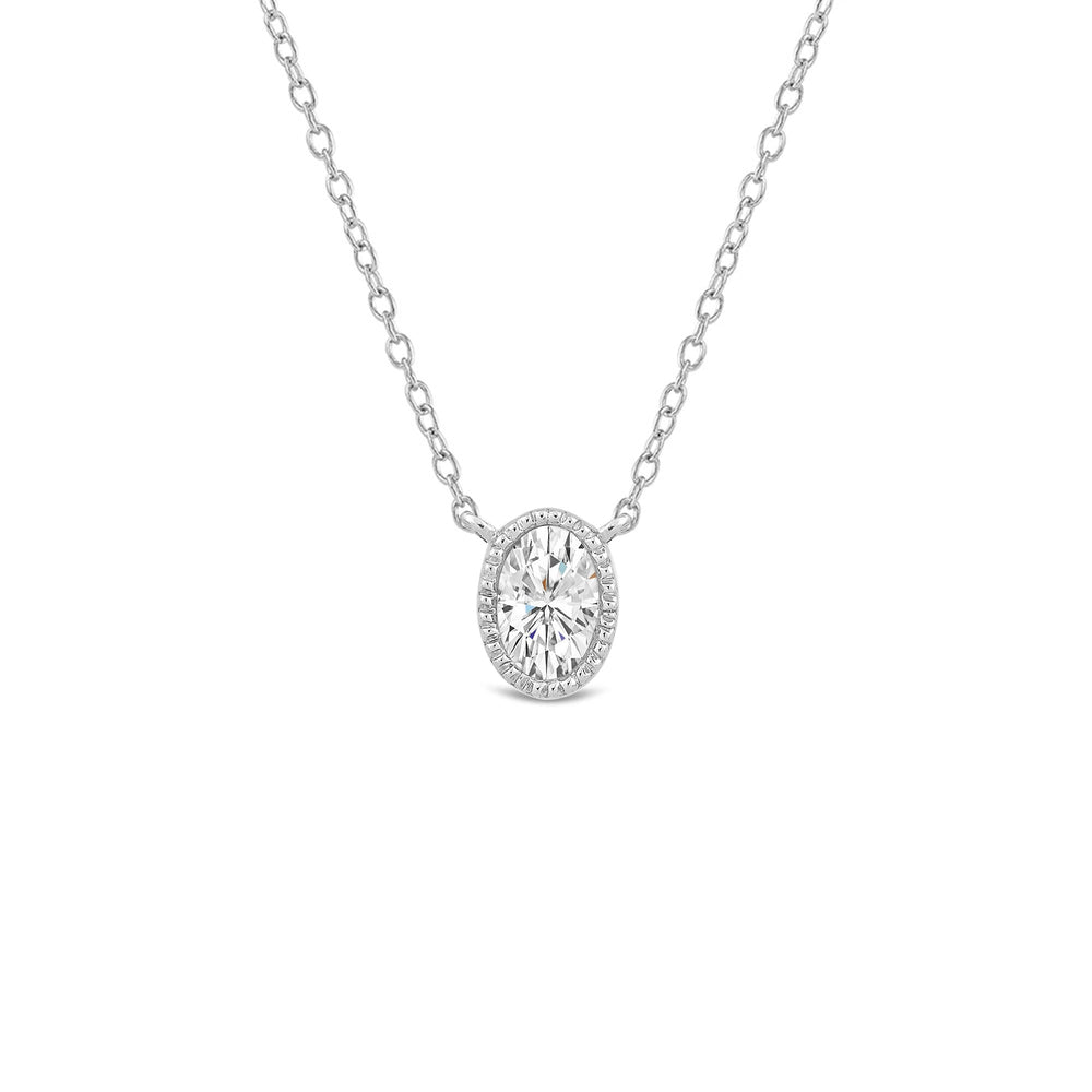 Milgrain Bezel Set Oval Lab Created Diamond Solitaire Necklace with 14KT White Gold / Lab / 1 Cut Diamond in 14KT White Gold / Lab / 1 view 1

