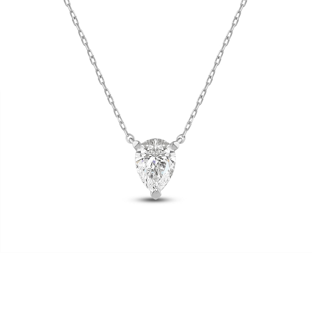 3 Prong Point Down Lab Created Diamond Pear Drop Solitaire Necklace with 14KT White Gold / Lab / 1 Cut Diamond in 14KT White Gold / Lab / 1 view 1
