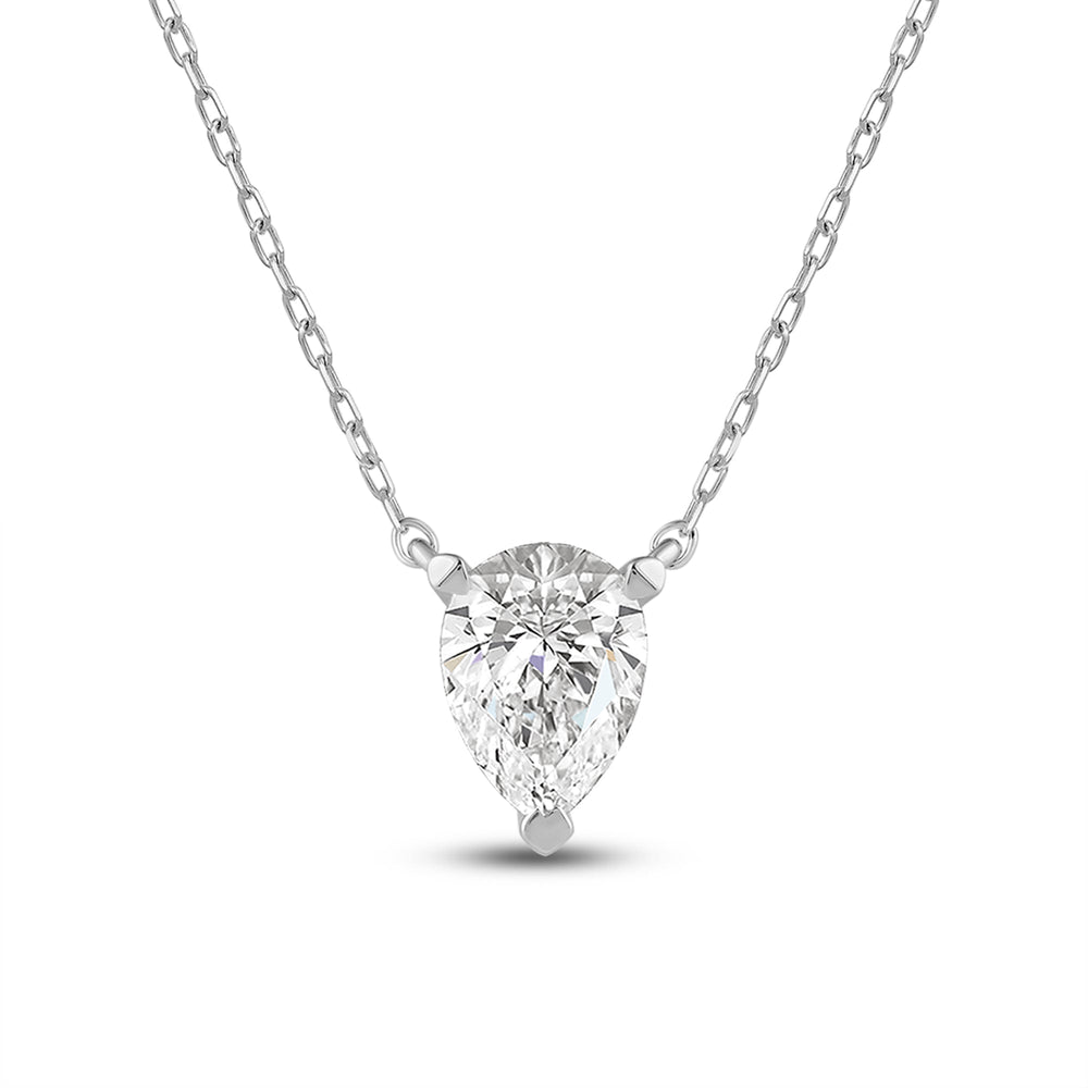 3 Prong Point Down Lab Created Diamond Pear Drop Solitaire Necklace with 14KT White Gold / Lab / 1 Cut Diamond in 14KT White Gold / Lab / 1 view 4
