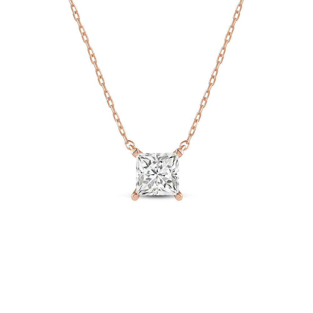 4 Prong Basket Princess Lab Created Diamond Solitaire Necklace with 14KT Rose Gold / Lab / 1 1/2 Cut Diamond in 14KT Rose Gold / Lab / 1 1/2 view 1
