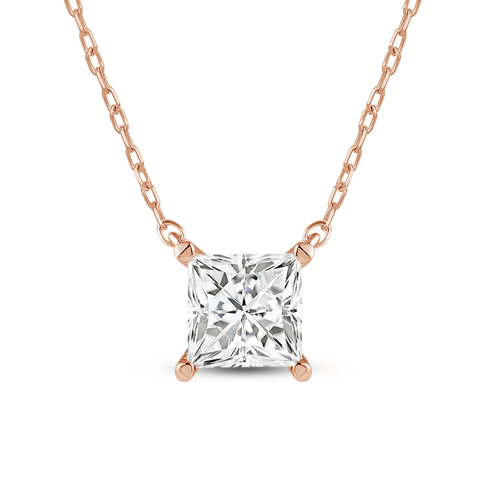 4 Prong Basket Princess Lab Created Diamond Solitaire Necklace with 14KT Rose Gold / Lab / 1 1/2 Cut Diamond in 14KT Rose Gold / Lab / 1 1/2 view 4
