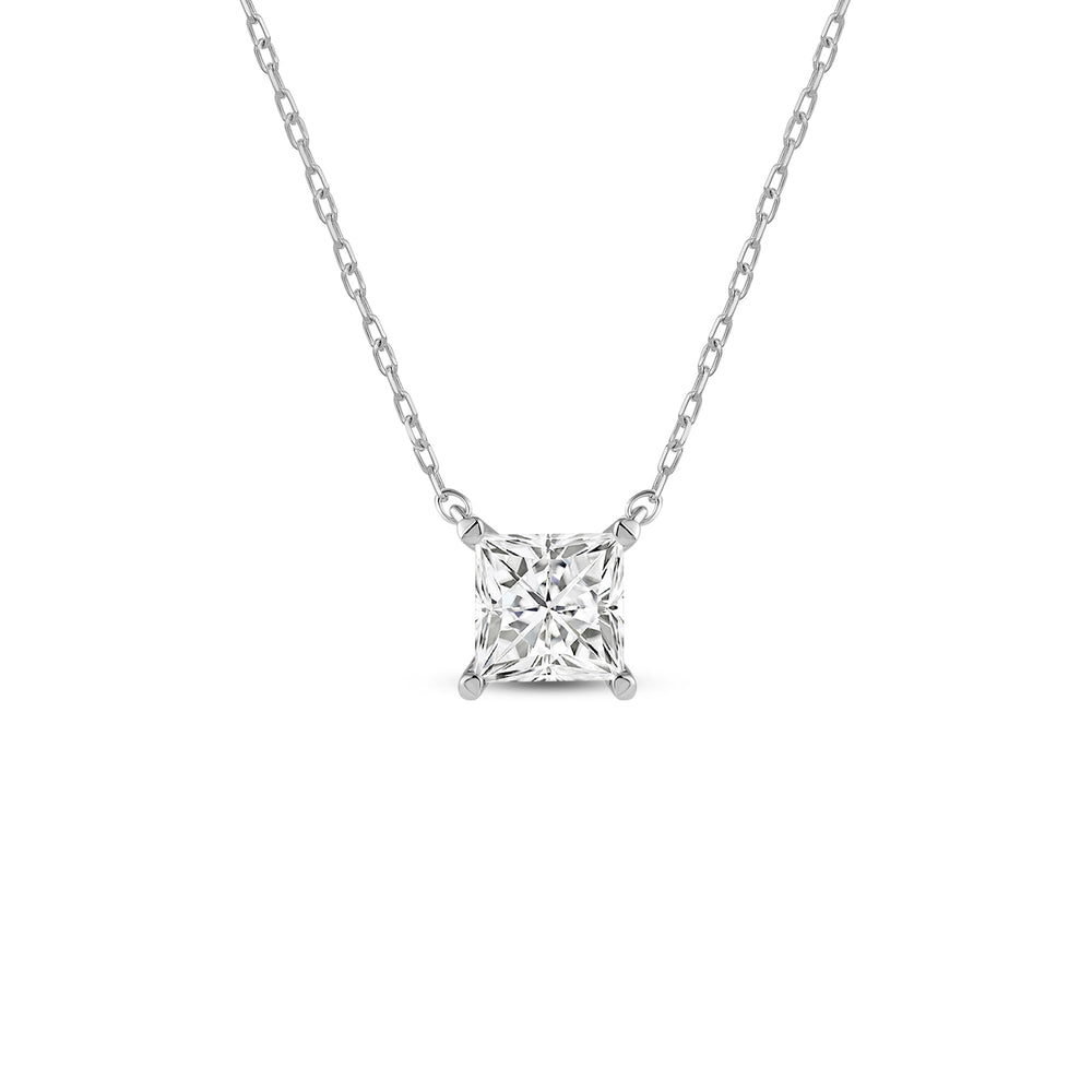 4 Prong Basket Princess Lab Created Diamond Solitaire Necklace with 14KT White Gold / Lab / 1 1/2 Cut Diamond in 14KT White Gold / Lab / 1 1/2 view 1
