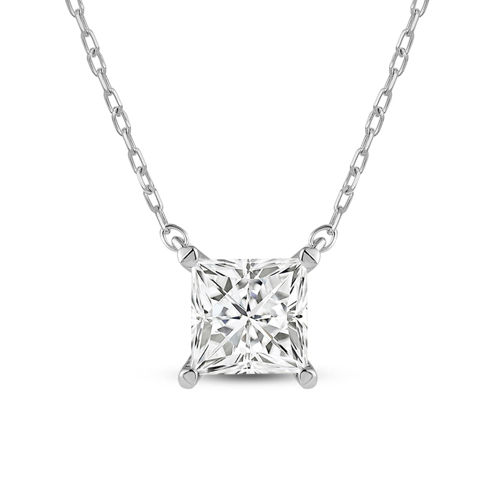 4 Prong Basket Princess Lab Created Diamond Solitaire Necklace with 14KT White Gold / Lab / 1 1/2 Cut Diamond in 14KT White Gold / Lab / 1 1/2 view 4

