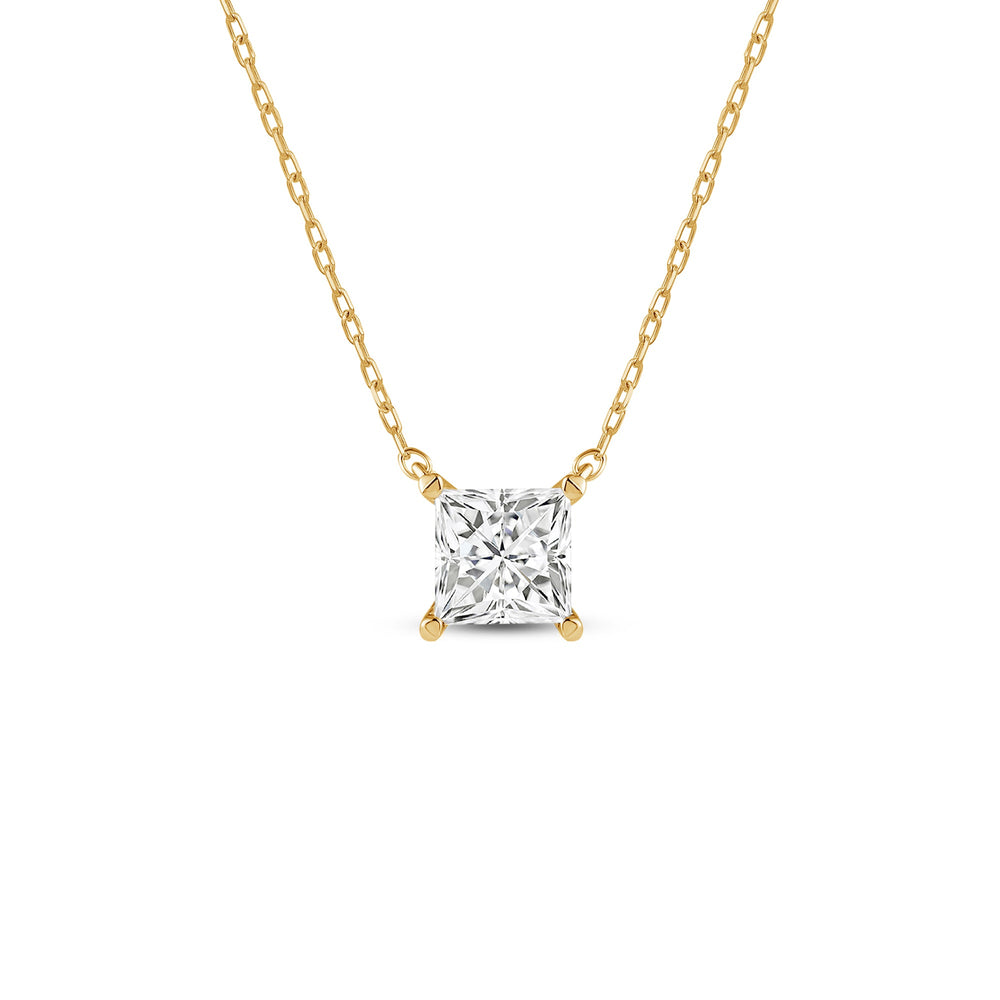 4 Prong Basket Princess Lab Created Diamond Solitaire Necklace with 14KT Yellow Gold / Lab / 1 1/2 Cut Diamond in 14KT Yellow Gold / Lab / 1 1/2 view 1
