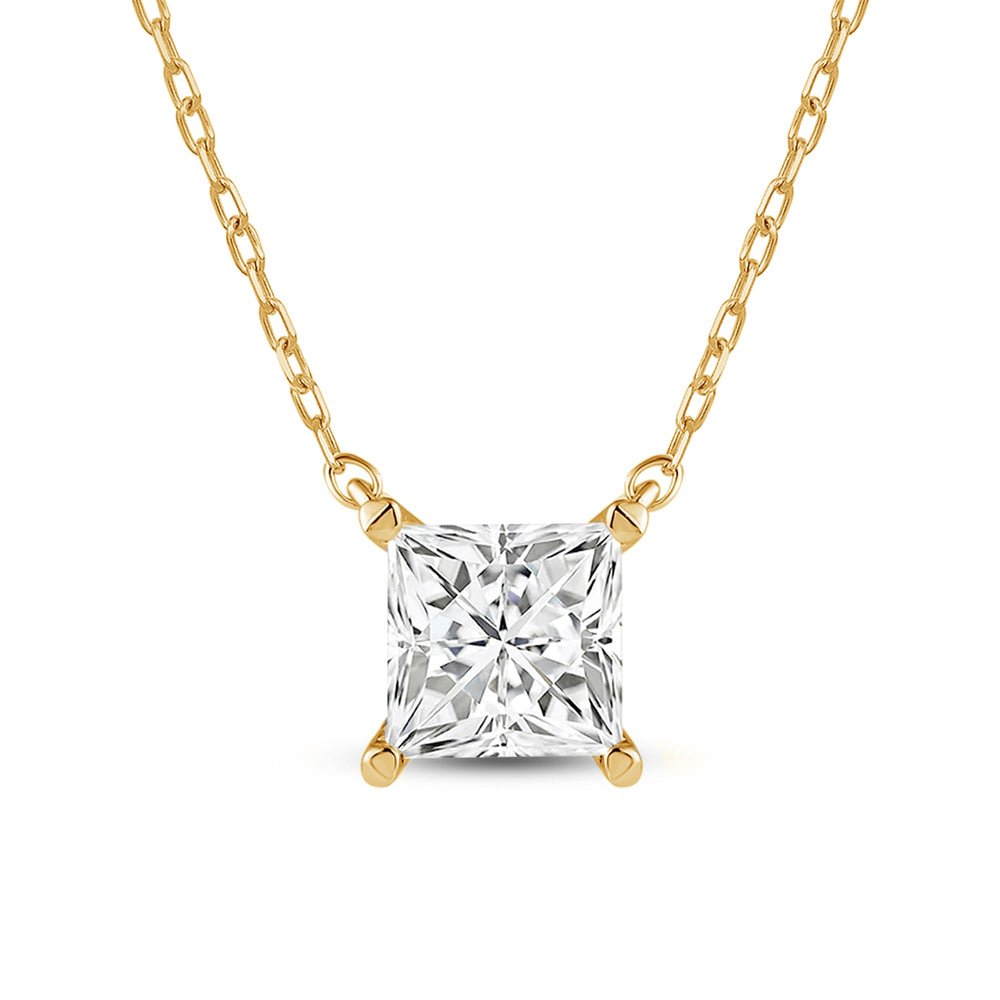 4 Prong Basket Princess Lab Created Diamond Solitaire Necklace with 14KT Yellow Gold / Lab / 1 1/2 Cut Diamond in 14KT Yellow Gold / Lab / 1 1/2 view 4
