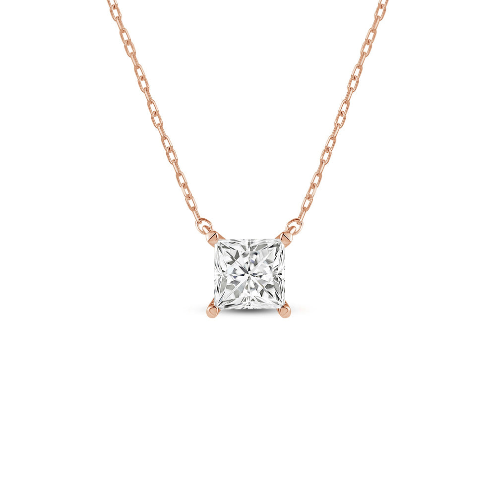 4 Prong Basket Princess Lab Created Diamond Solitaire Necklace with 14KT Rose Gold / Lab / 2 Cut Diamond in 14KT Rose Gold / Lab / 2 view 1
