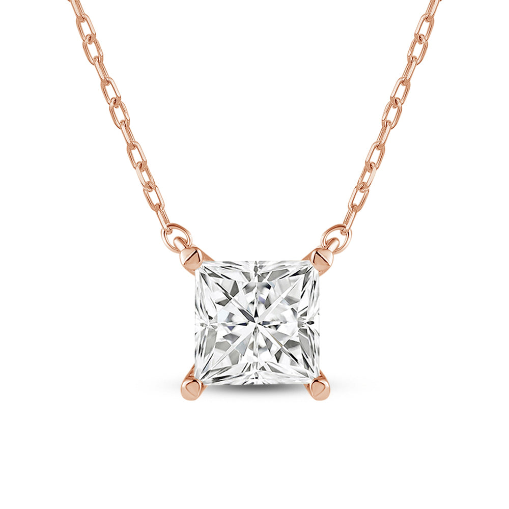 4 Prong Basket Princess Lab Created Diamond Solitaire Necklace with 14KT Rose Gold / Lab / 2 Cut Diamond in 14KT Rose Gold / Lab / 2 view 4
