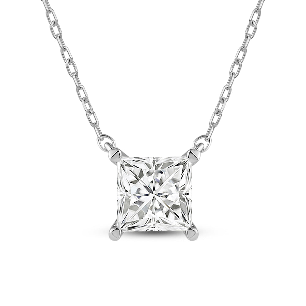 4 Prong Basket Princess Lab Created Diamond Solitaire Necklace with 14KT White Gold / Lab / 2 Cut Diamond in 14KT White Gold / Lab / 2 view 4

