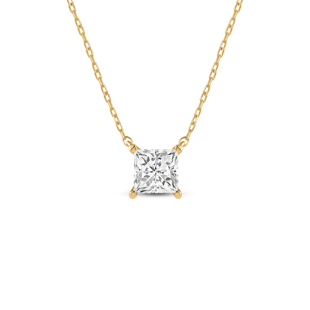 4 Prong Basket Princess Lab Created Diamond Solitaire Necklace with 14KT Yellow Gold / Lab / 2 Cut Diamond in 14KT Yellow Gold / Lab / 2 view 1
