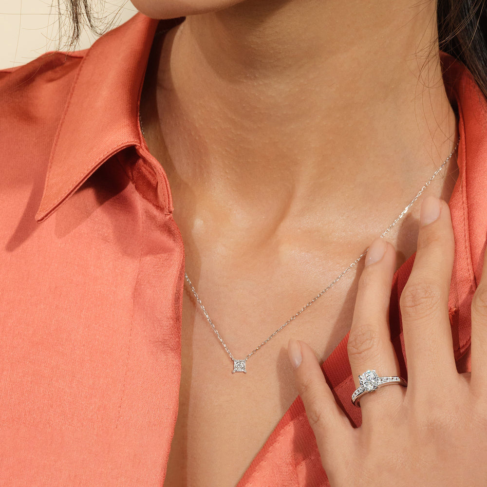 4 Prong Basket Princess Lab Created Diamond Solitaire Necklace with 14KT Yellow Gold / Lab / 2 Cut Diamond in 14KT Yellow Gold / Lab / 2 view 2
