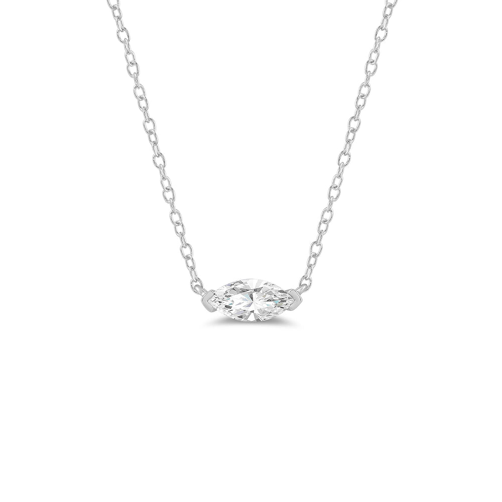 East West Set Marquise Lab Created Diamond Necklace with 14KT White Gold / Lab / 1 Cut Diamond in 14KT White Gold / Lab / 1 view 1
