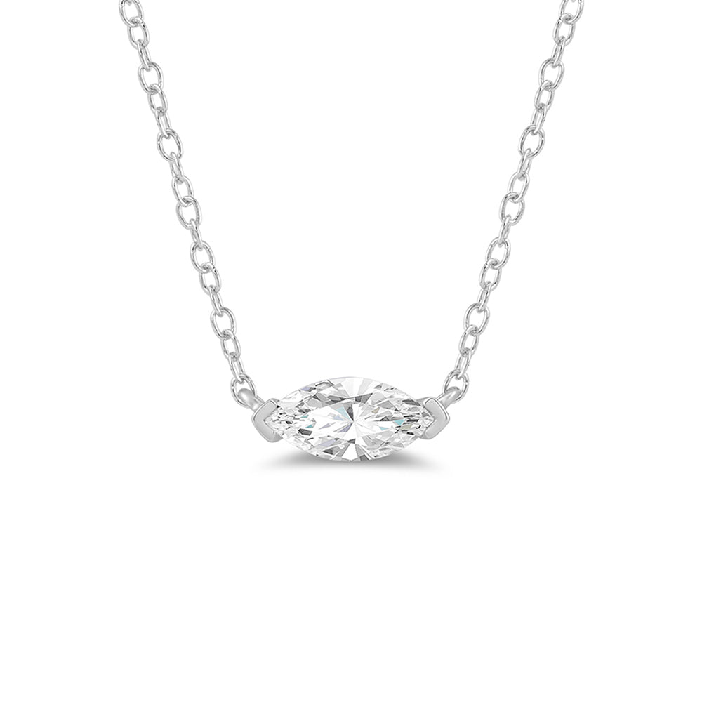East West Set Marquise Lab Created Diamond Necklace with 14KT White Gold / Lab / 1 Cut Diamond in 14KT White Gold / Lab / 1 view 4
