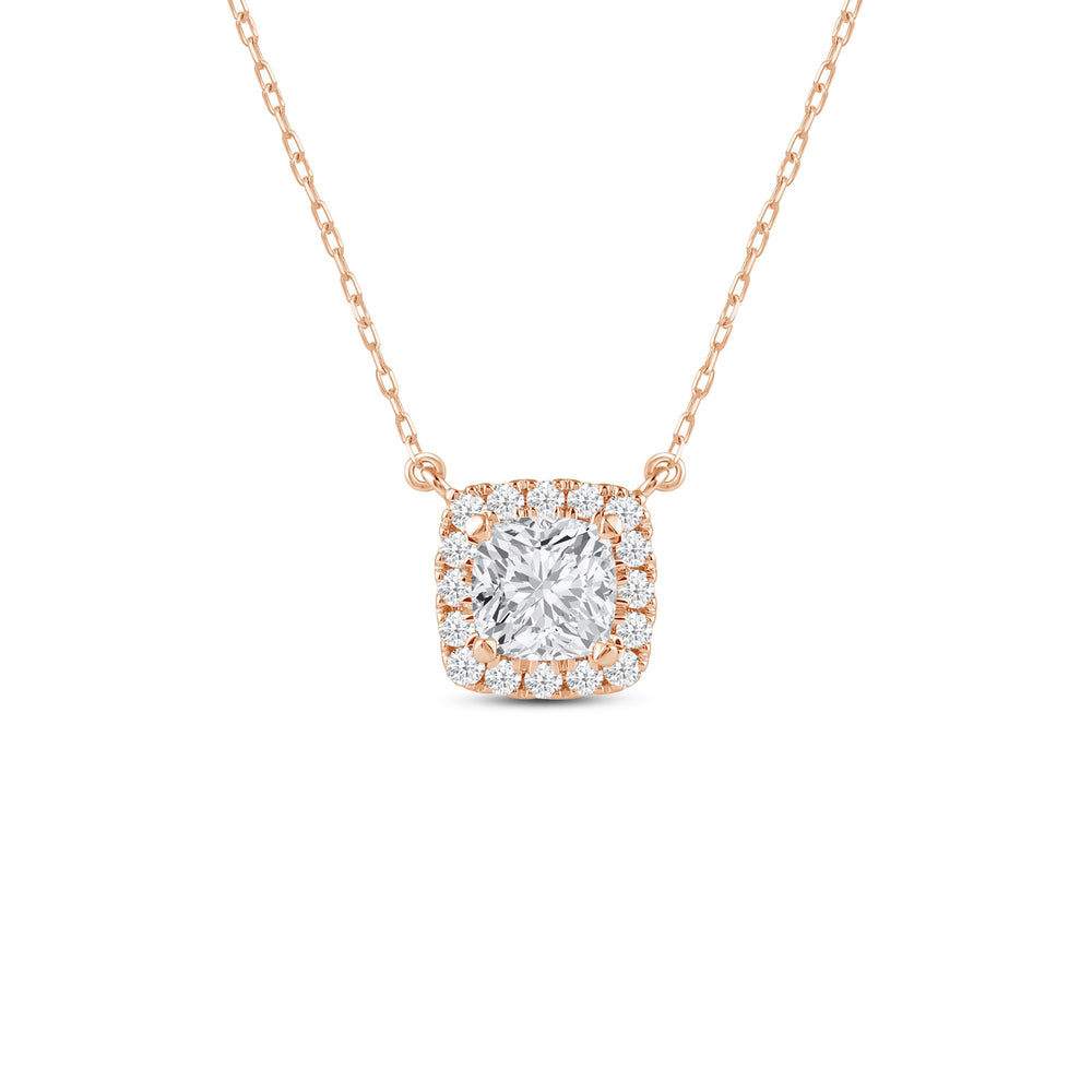 Halo Cushion Lab Created Diamond Necklace with 14KT Rose Gold / Lab / 1 1/4 Cut Diamond in 14KT Rose Gold / Lab / 1 1/4 view 1
