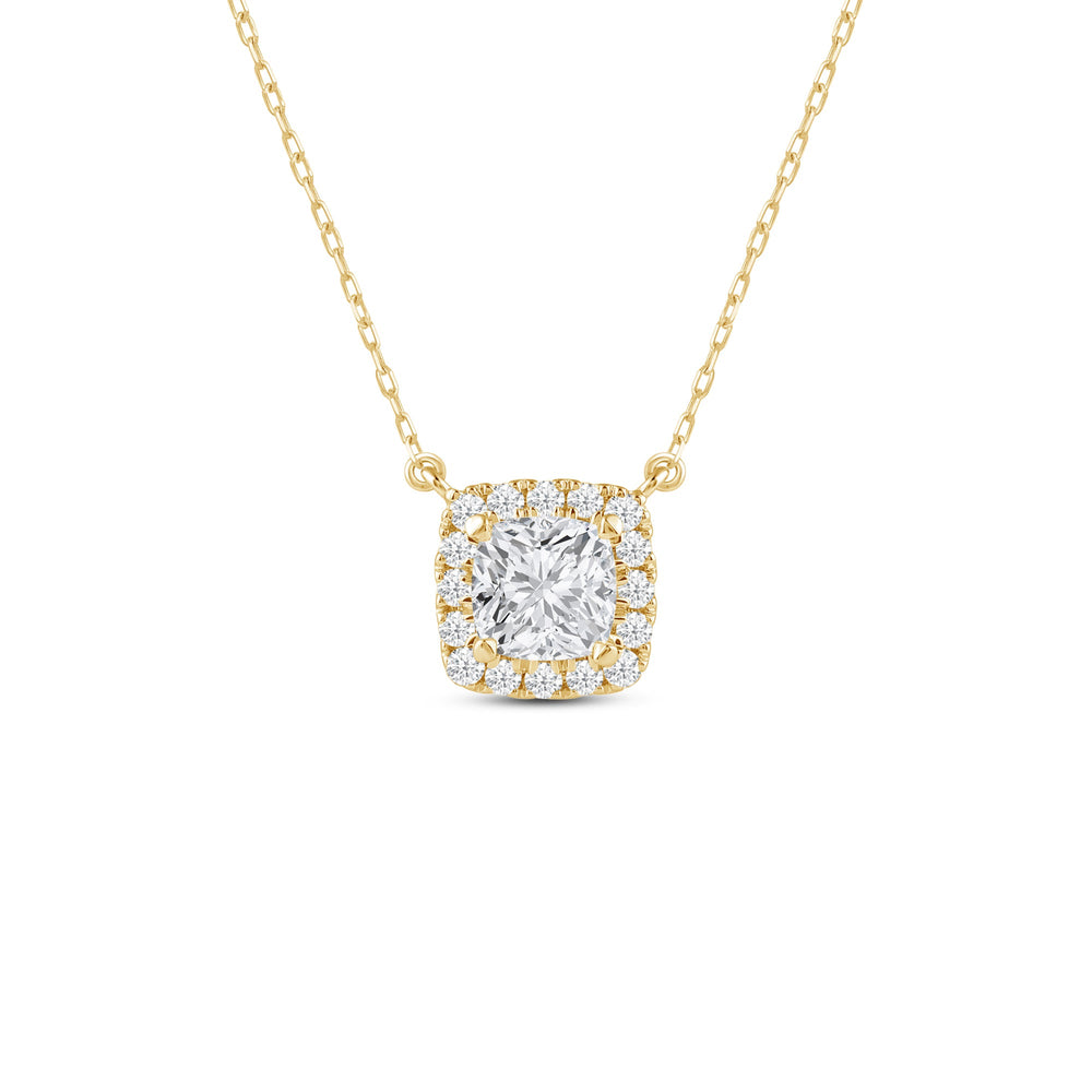 Halo Cushion Lab Created Diamond Necklace with 14KT Yellow Gold / Lab / 1 1/4 Cut Diamond in 14KT Yellow Gold / Lab / 1 1/4 view 1
