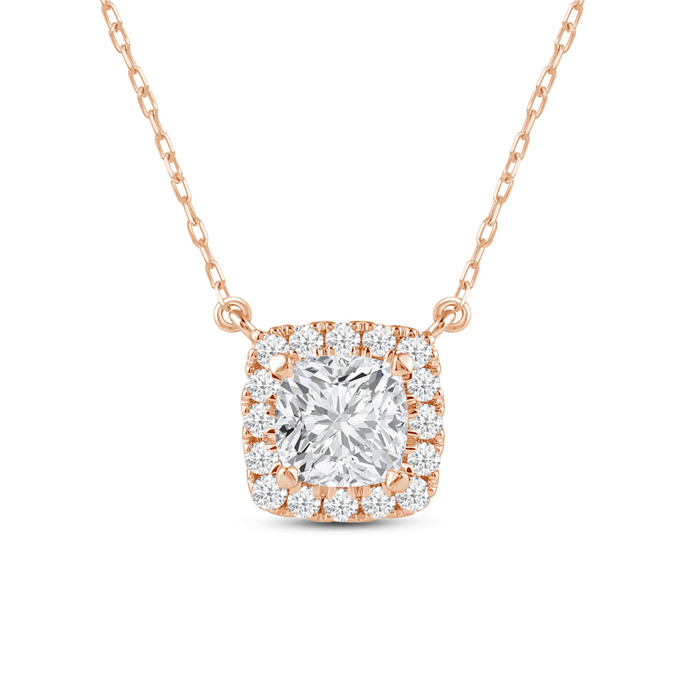 Halo Cushion Lab Created Diamond Necklace with 14KT Rose Gold / Lab / 1 1/4 Cut Diamond in 14KT Rose Gold / Lab / 1 1/4 view 4
