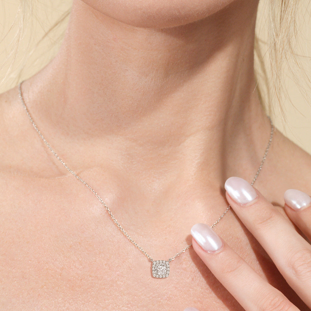 Halo Cushion Lab Created Diamond Necklace with 14KT Yellow Gold / Lab / 1 1/4 Cut Diamond in 14KT Yellow Gold / Lab / 1 1/4 view 2
