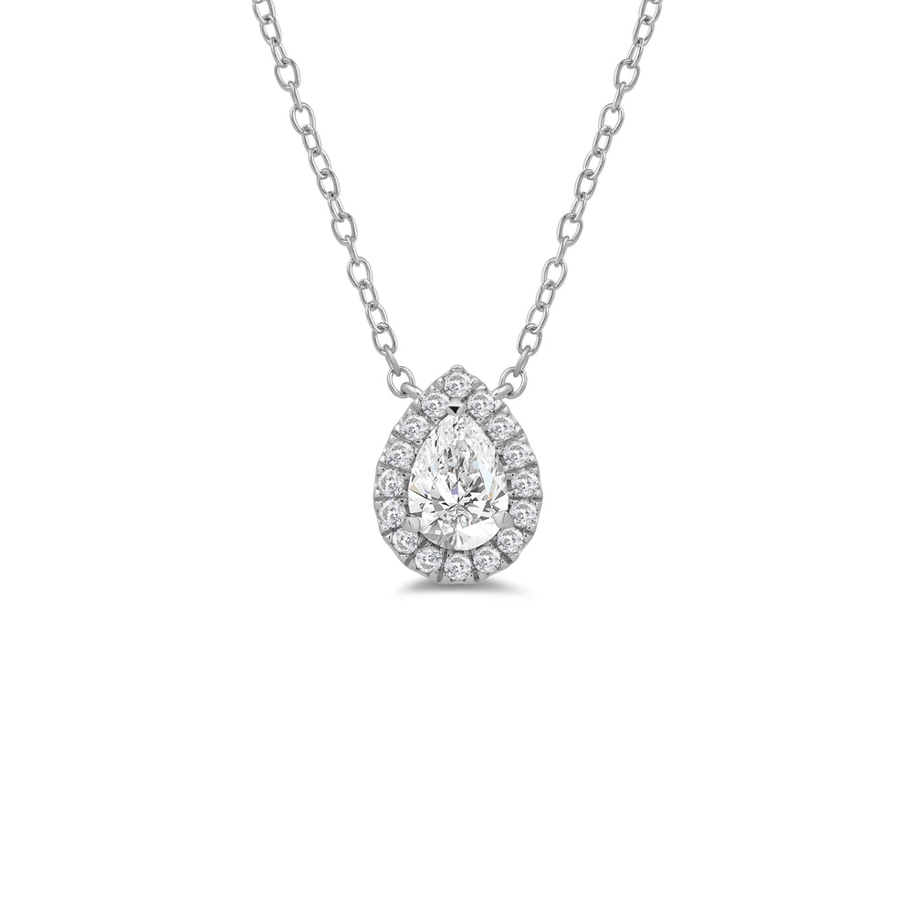Halo Pear Lab Created Diamond Necklace with 14KT White Gold / Lab / 1 1/4 Cut Diamond in 14KT White Gold / Lab / 1 1/4 view 1
