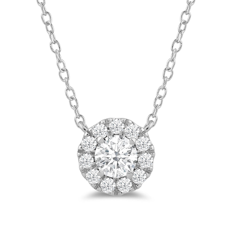 Halo Round Lab Created Diamond Necklace with 14KT White Gold / Lab / 1 1/4 Cut Diamond in 14KT White Gold / Lab / 1 1/4 view 4
