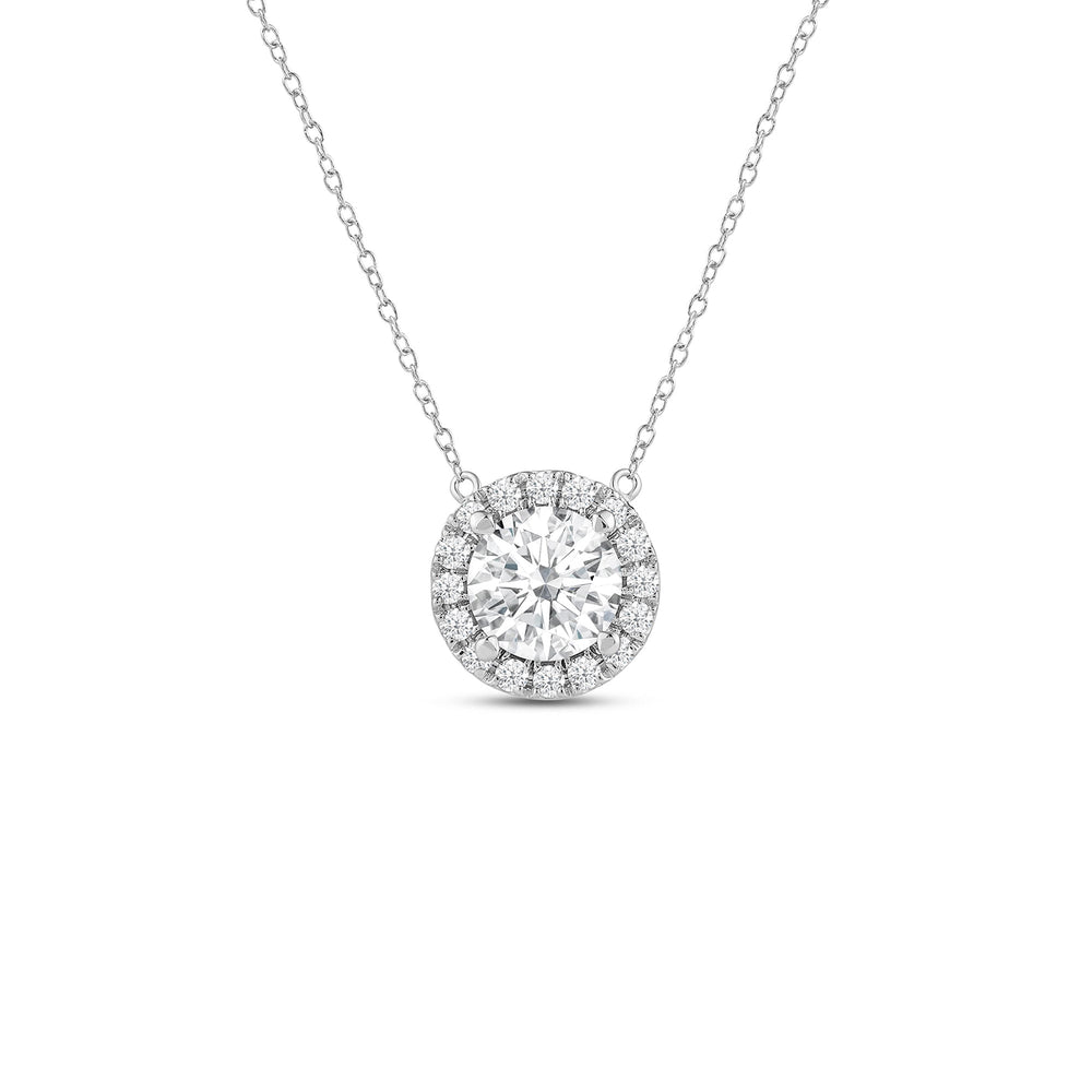 Halo Round Lab Created Diamond Necklace with 14KT White Gold / Lab / 1 3/4 Cut Diamond in 14KT White Gold / Lab / 1 3/4 view 1

