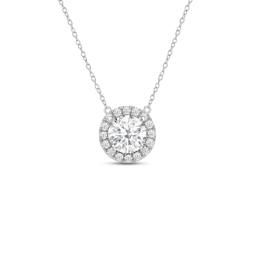Halo Round Lab Created Diamond Necklace with 14KT White Gold / Lab / 2 1/4 Cut Diamond in 14KT White Gold / Lab / 2 1/4 view 1
