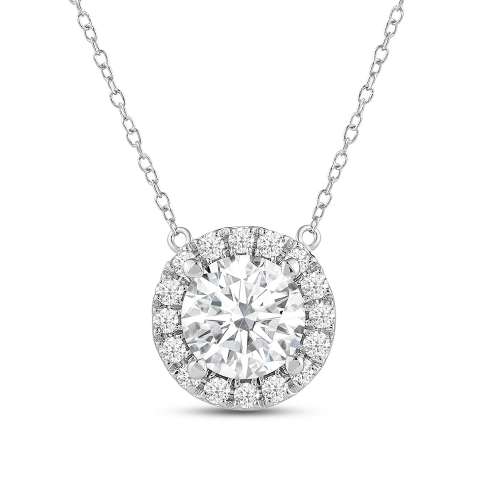 Halo Round Lab Created Diamond Necklace with 14KT White Gold / Lab / 2 1/4 Cut Diamond in 14KT White Gold / Lab / 2 1/4 view 4
