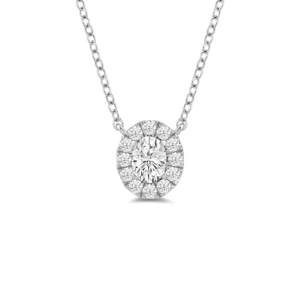 Halo Oval Lab Created Diamond Necklace with 14KT White Gold / Lab / 1 1/4 Cut Diamond in 14KT White Gold / Lab / 1 1/4 view 4
