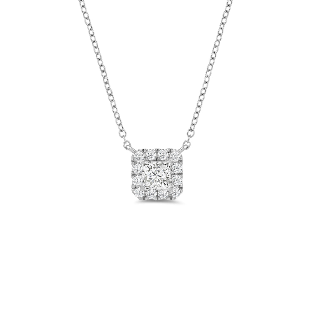 Halo Princess Lab Created Diamond Necklace with 14KT White Gold / Lab / 1 1/4 Cut Diamond in 14KT White Gold / Lab / 1 1/4 view 1
